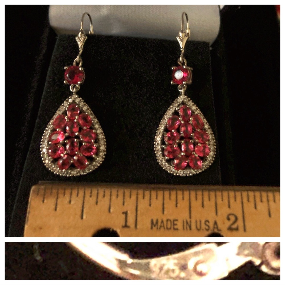 Raspberry Garnet, CZ-Accented 925 Silver Earrings